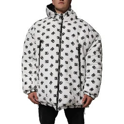 White DG Monogram Hooded Puffer Jacket