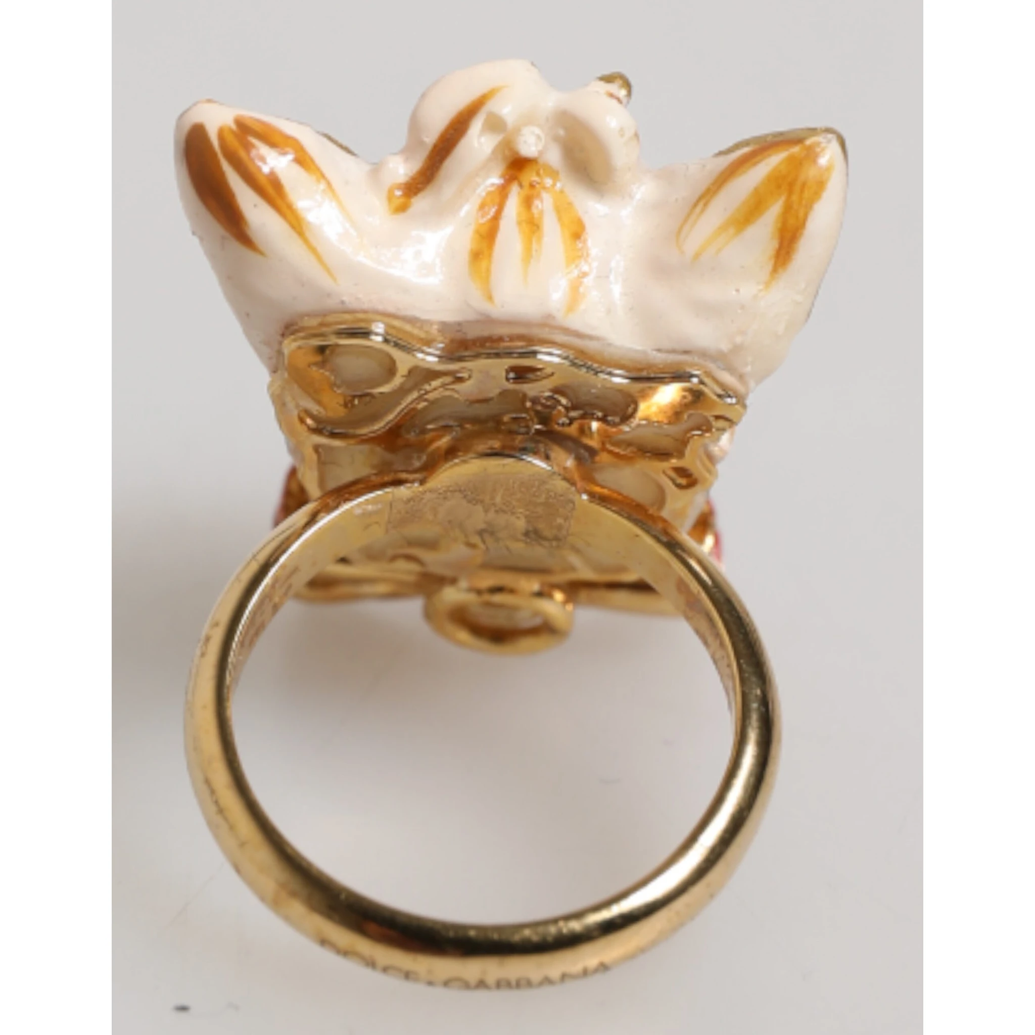 Gold Brass Resin Beige Dog Pet Accessory Ring