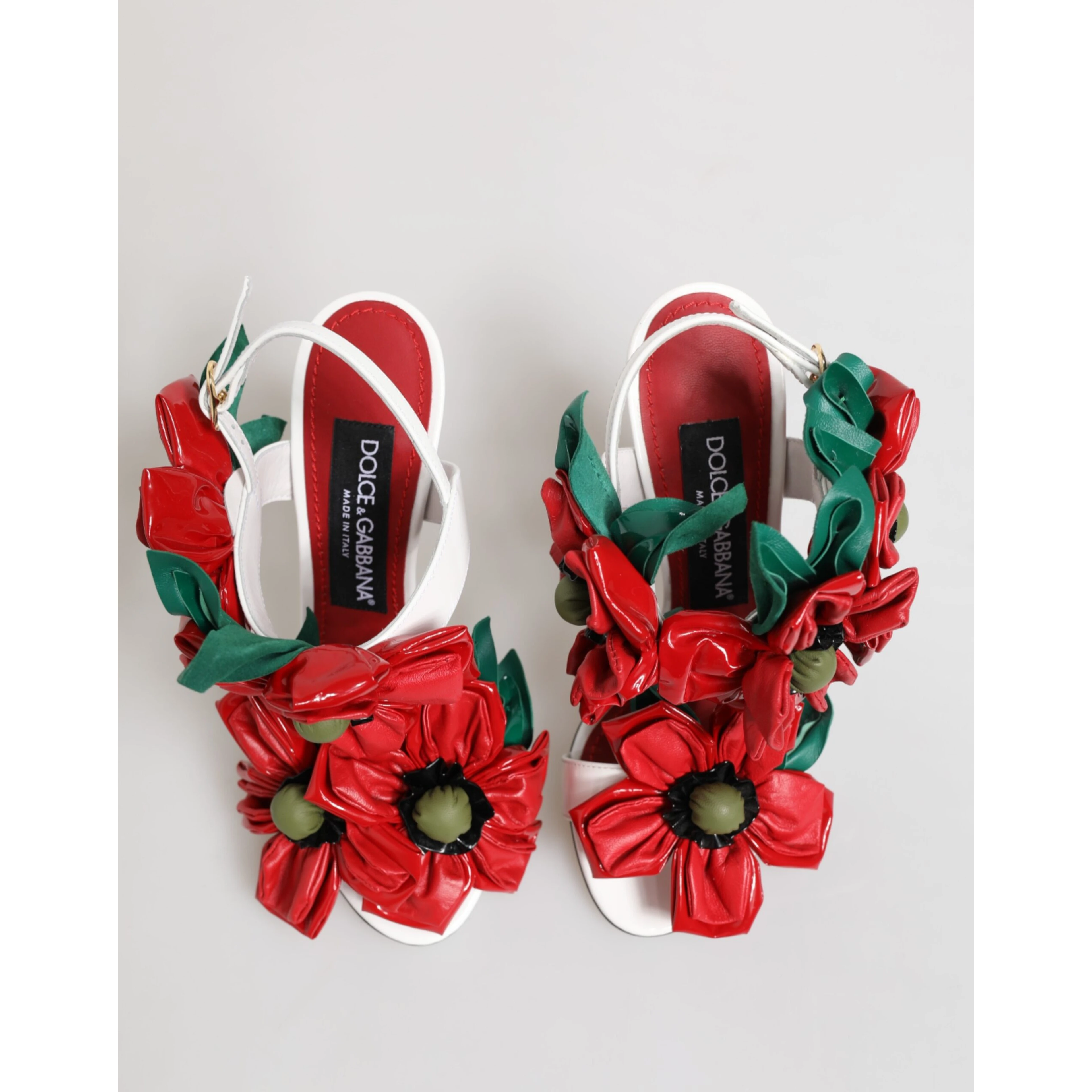 White Red Floral Detailing Sandals Shoes