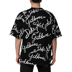 Black Logo Print Cotton Crew Neck  T-shirt