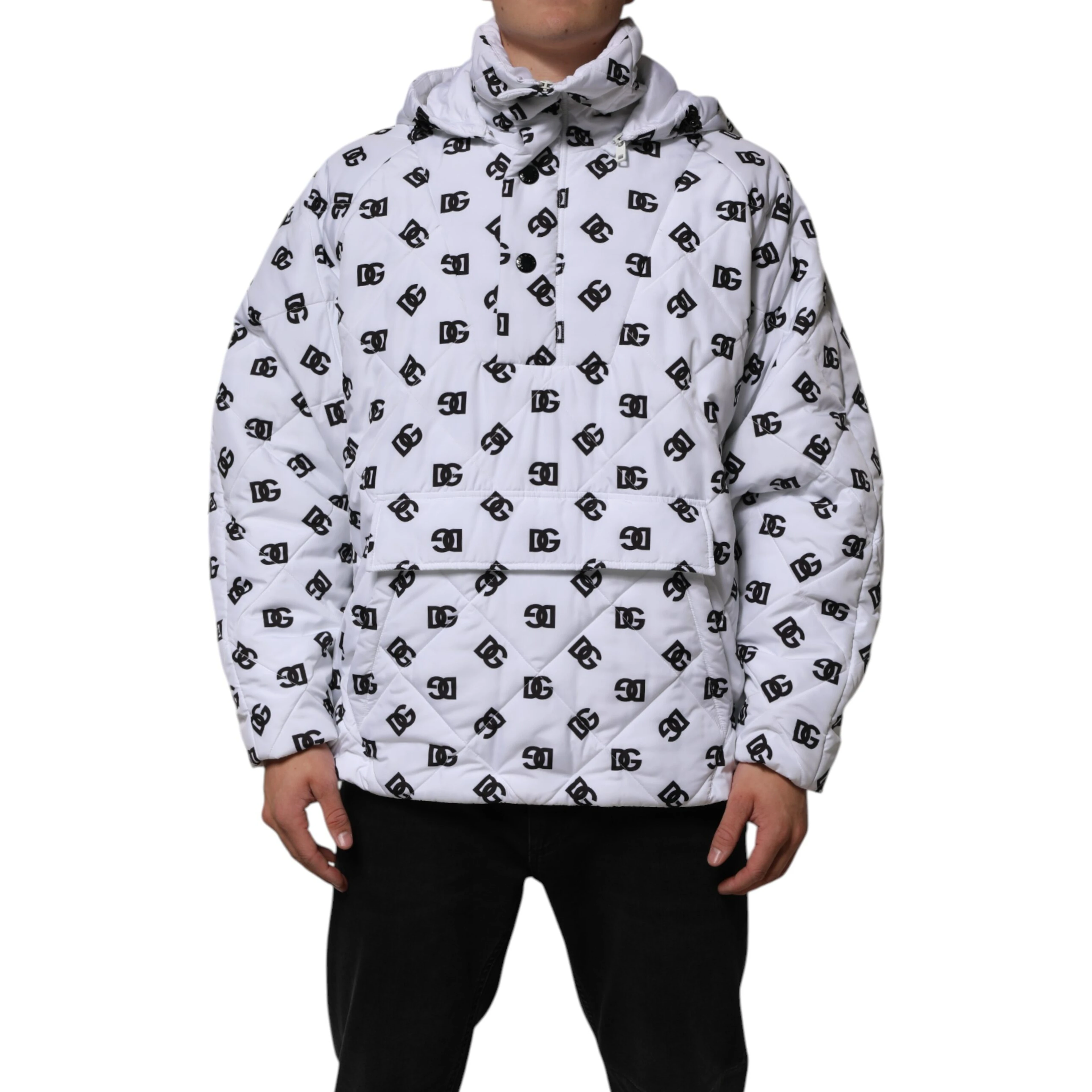 White DG Monogram Hooded Quilted Jacket