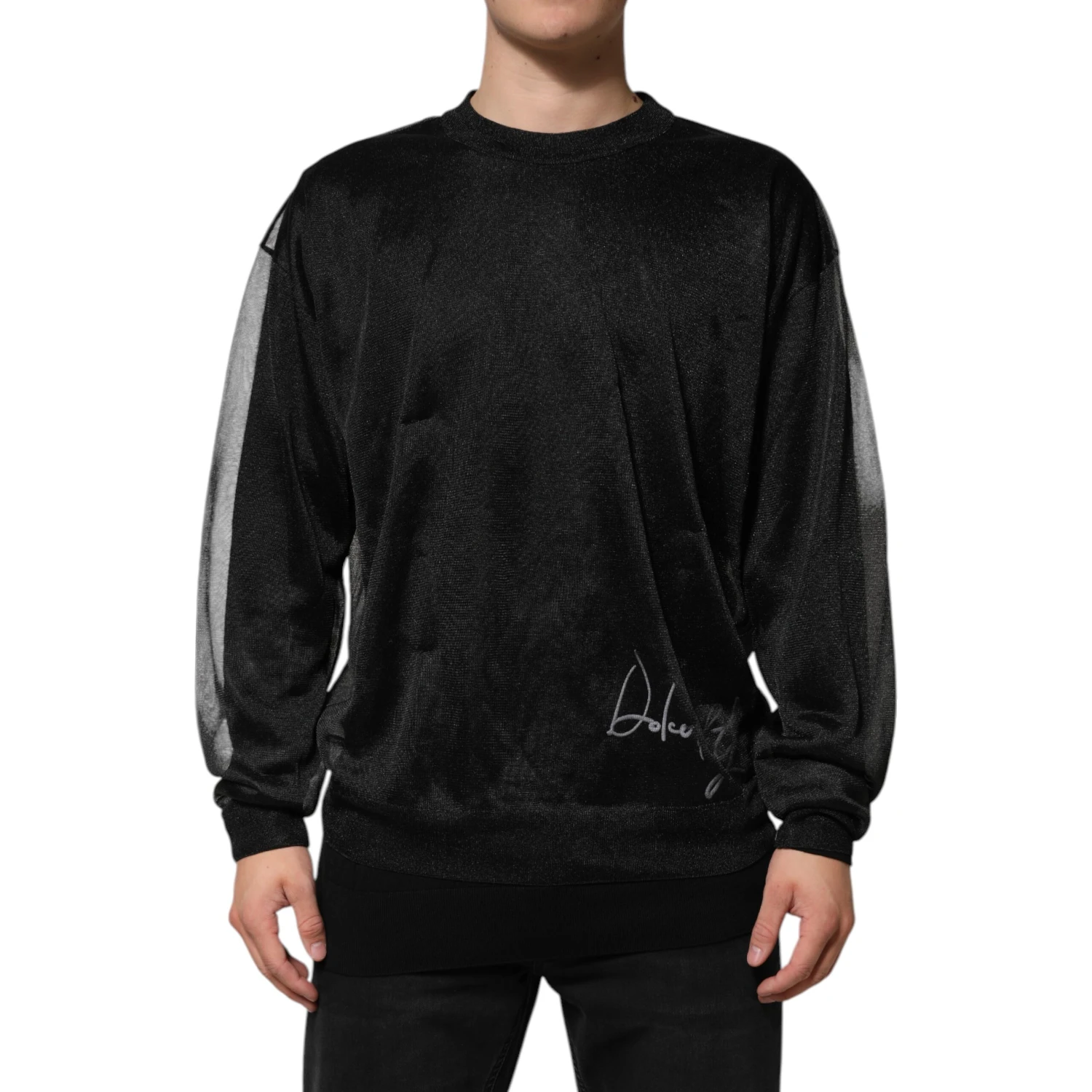Black Polyester Pullover Sweatshirt Sweater