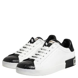 White Black Leather Portofino Sneaker Shoes