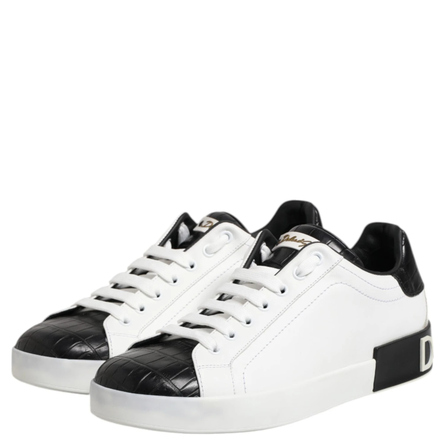 White Black Leather Portofino Sneaker Shoes