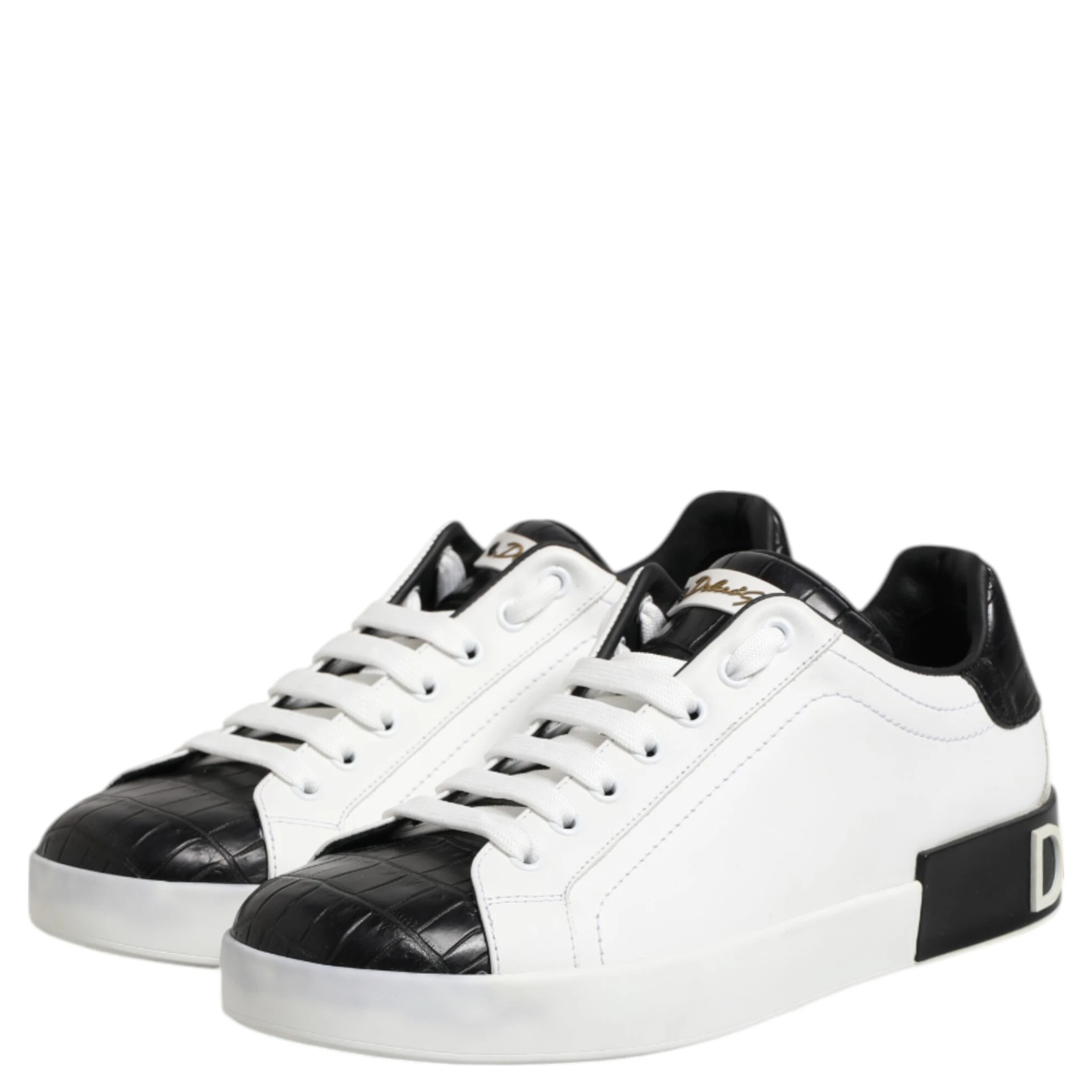 White Black Leather Portofino Sneaker Shoes