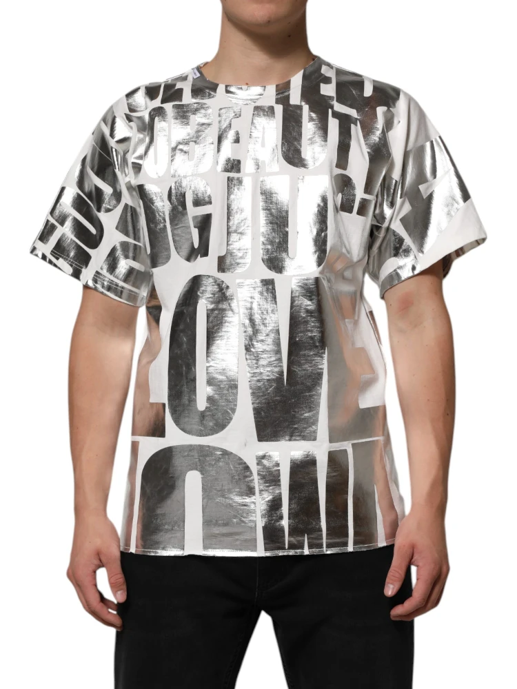 White Metallic Print Cotton CrewNeck T-shirt alternative