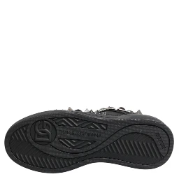 Black Leather Studded Low Top Sneakers Shoes