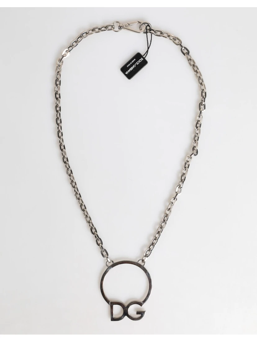 Silver Tone Brass Chain DG Logo Pendant Men Necklace
