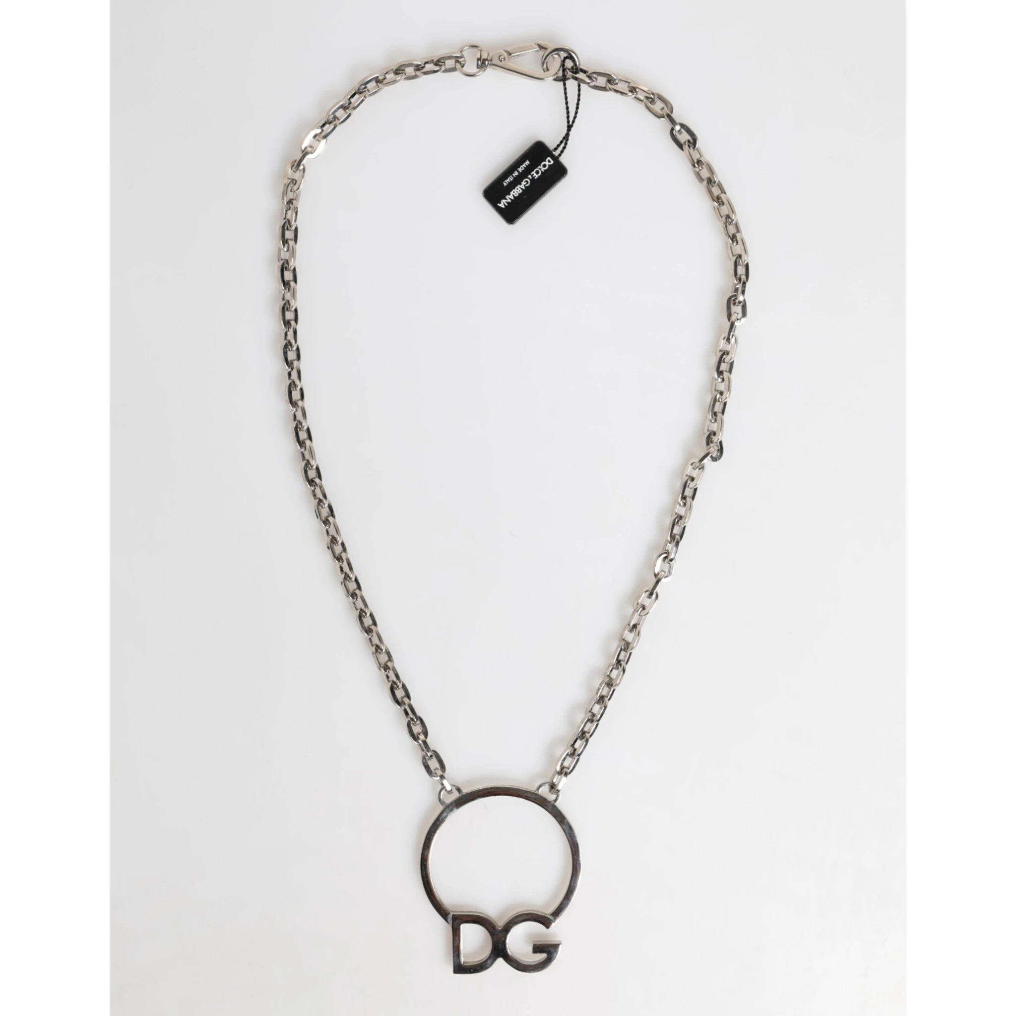 Silver Tone Brass Chain DG Logo Pendant Men Necklace