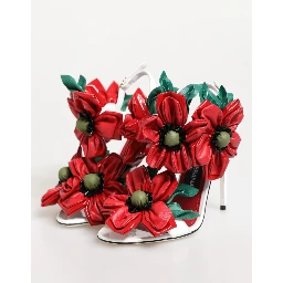 White Red Floral Detailing Sandals Shoes