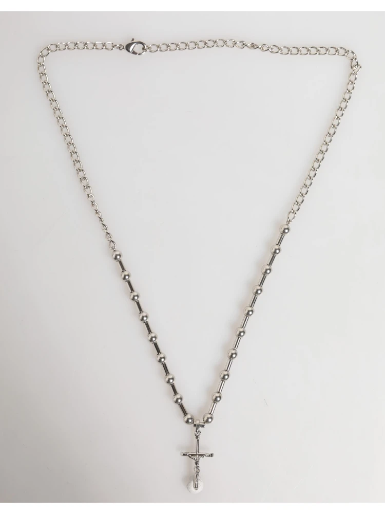 Silver Tone Brass Chain Religious Cross Pendant Necklace