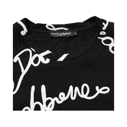 Black Logo Print Cotton Crew Neck  T-shirt