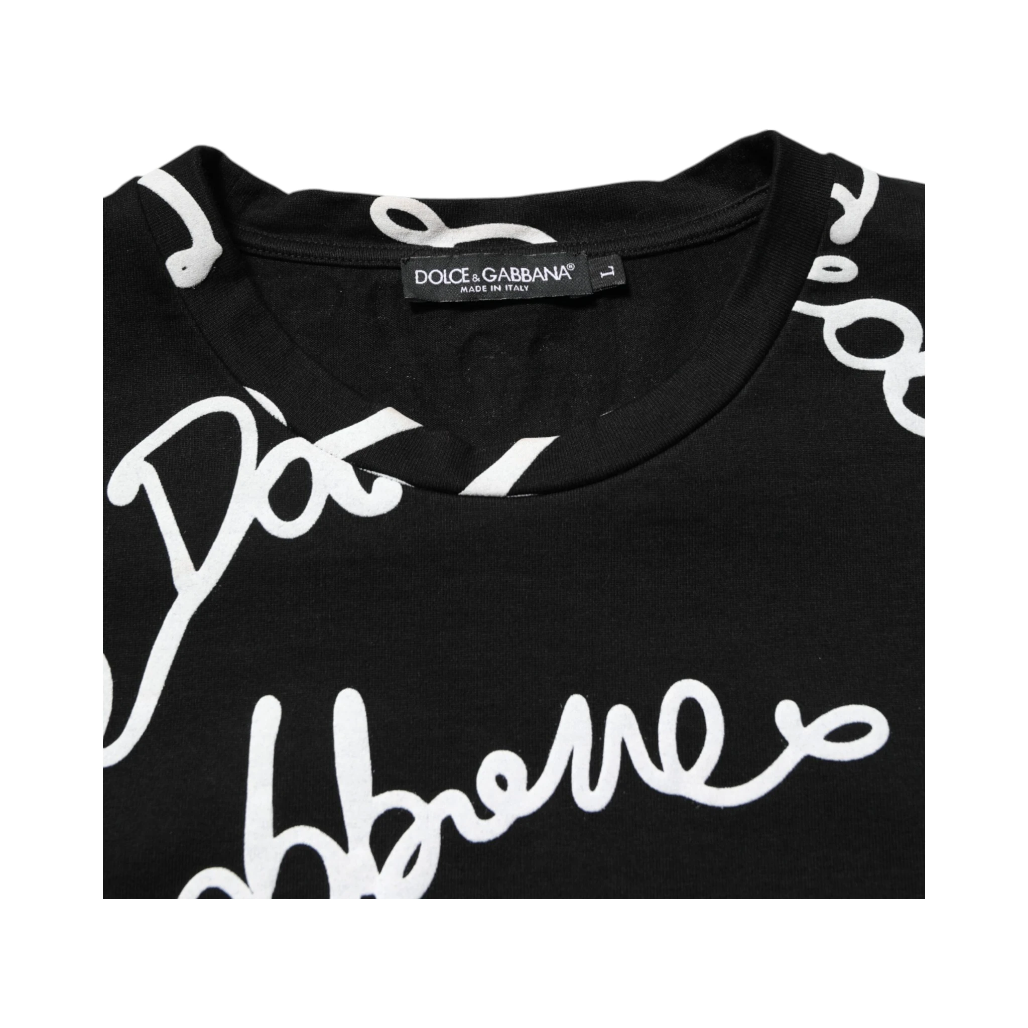 Black Logo Print Cotton Crew Neck  T-shirt