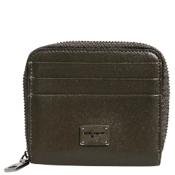 Brown Leather Logo Plaque Card Holder Coin Purse Wallet
