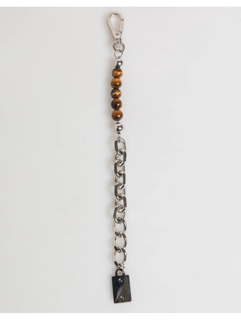 Silver Chain Brass Beaded Lobster Clasp Logo Men Bracelet