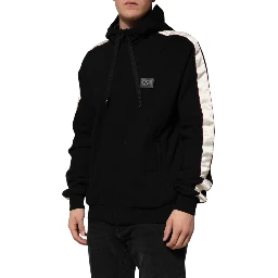 Black Cotton Plaque Track Cardigan Sweater