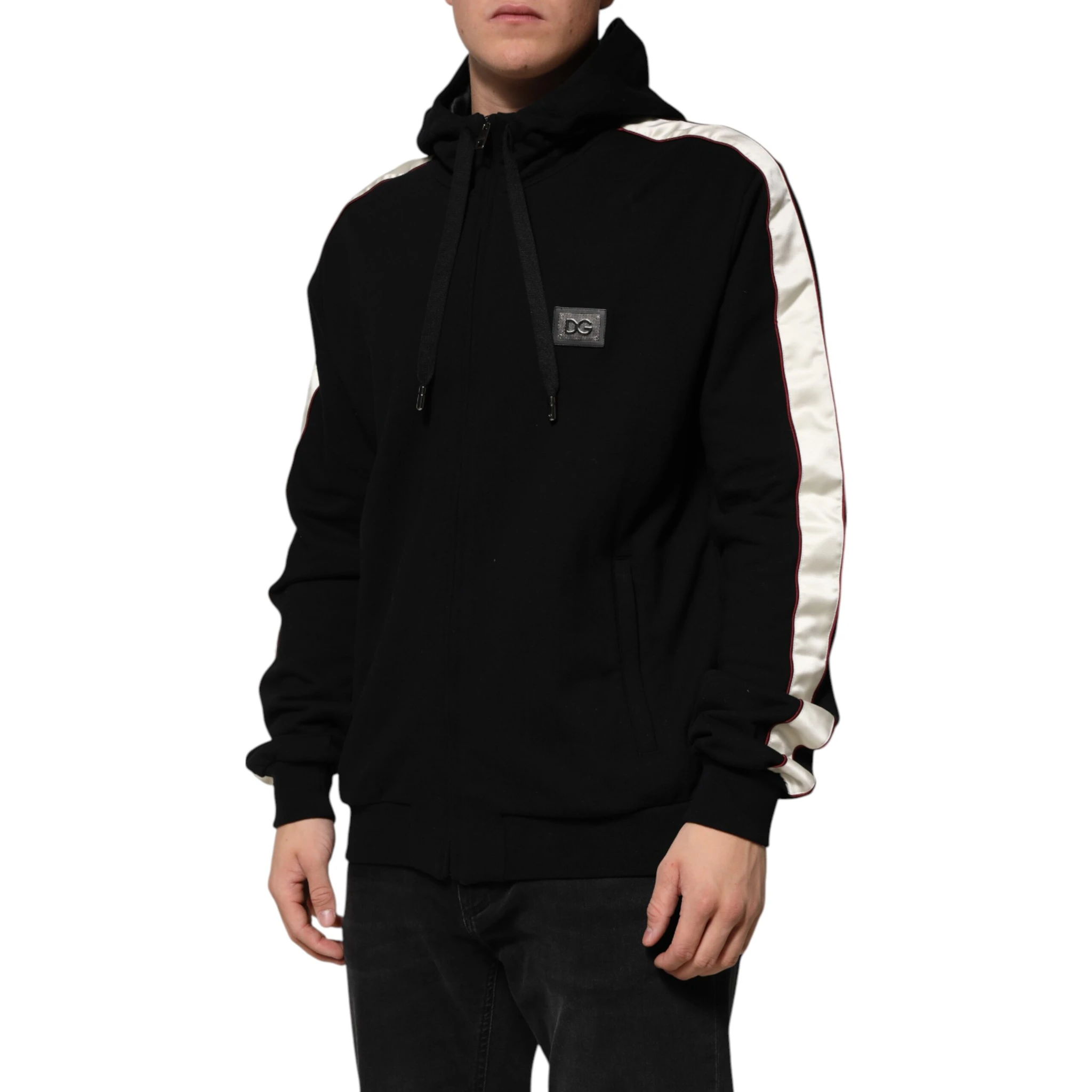 Black Cotton Plaque Track Cardigan Sweater