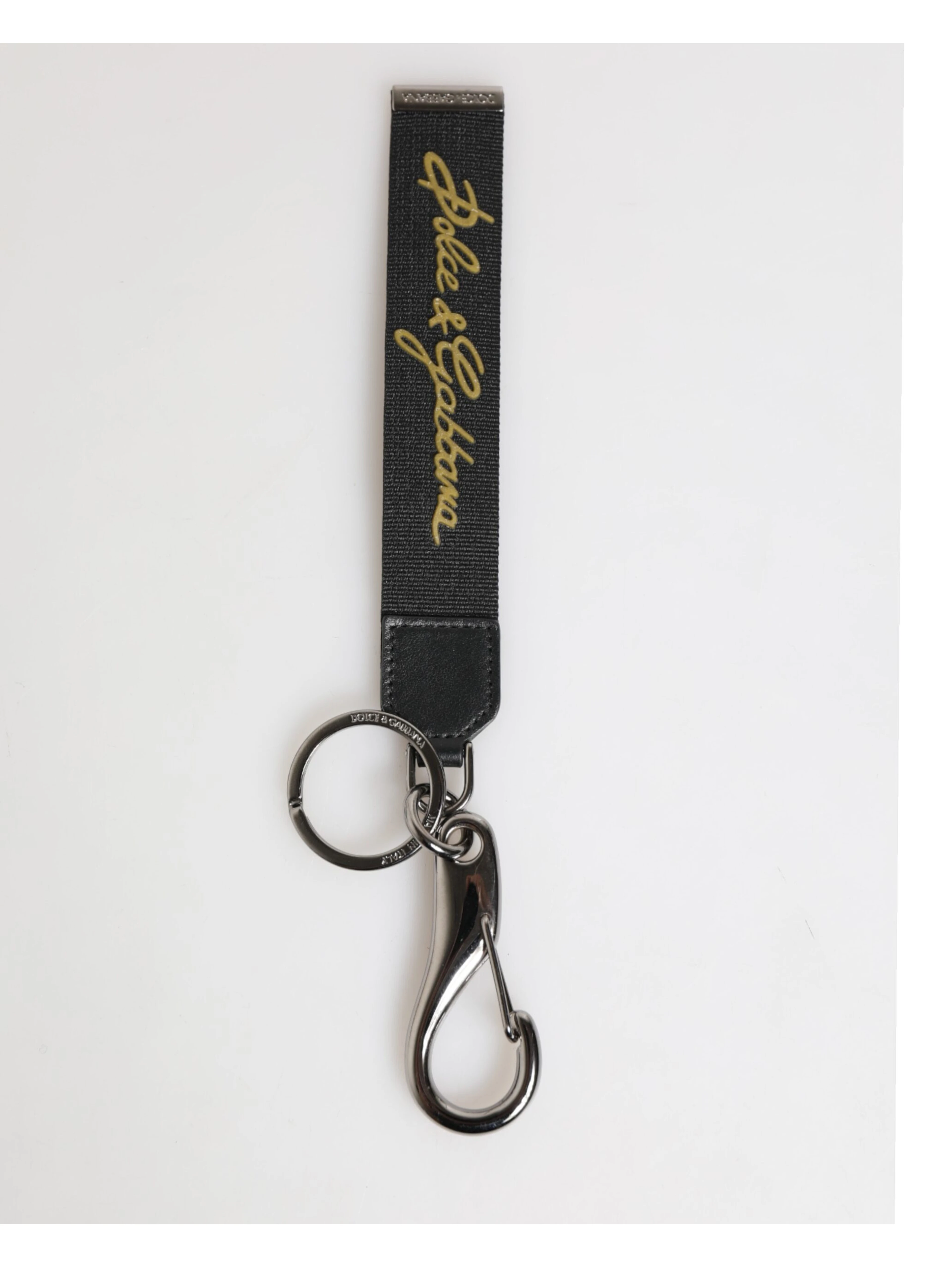 Black Yellow Polyester DG Logo Silver Keychain Keyring