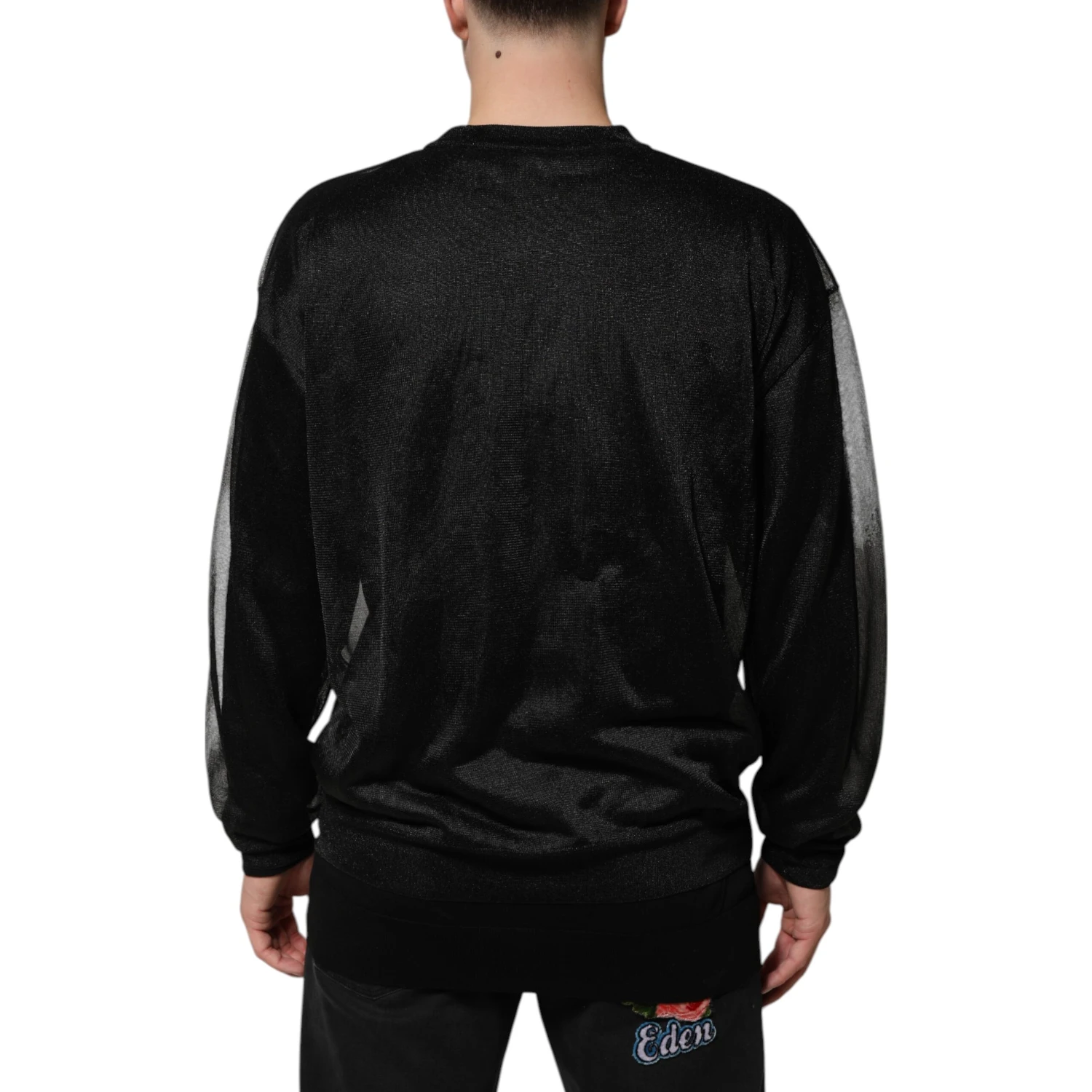 Black Polyester Pullover Sweatshirt Sweater