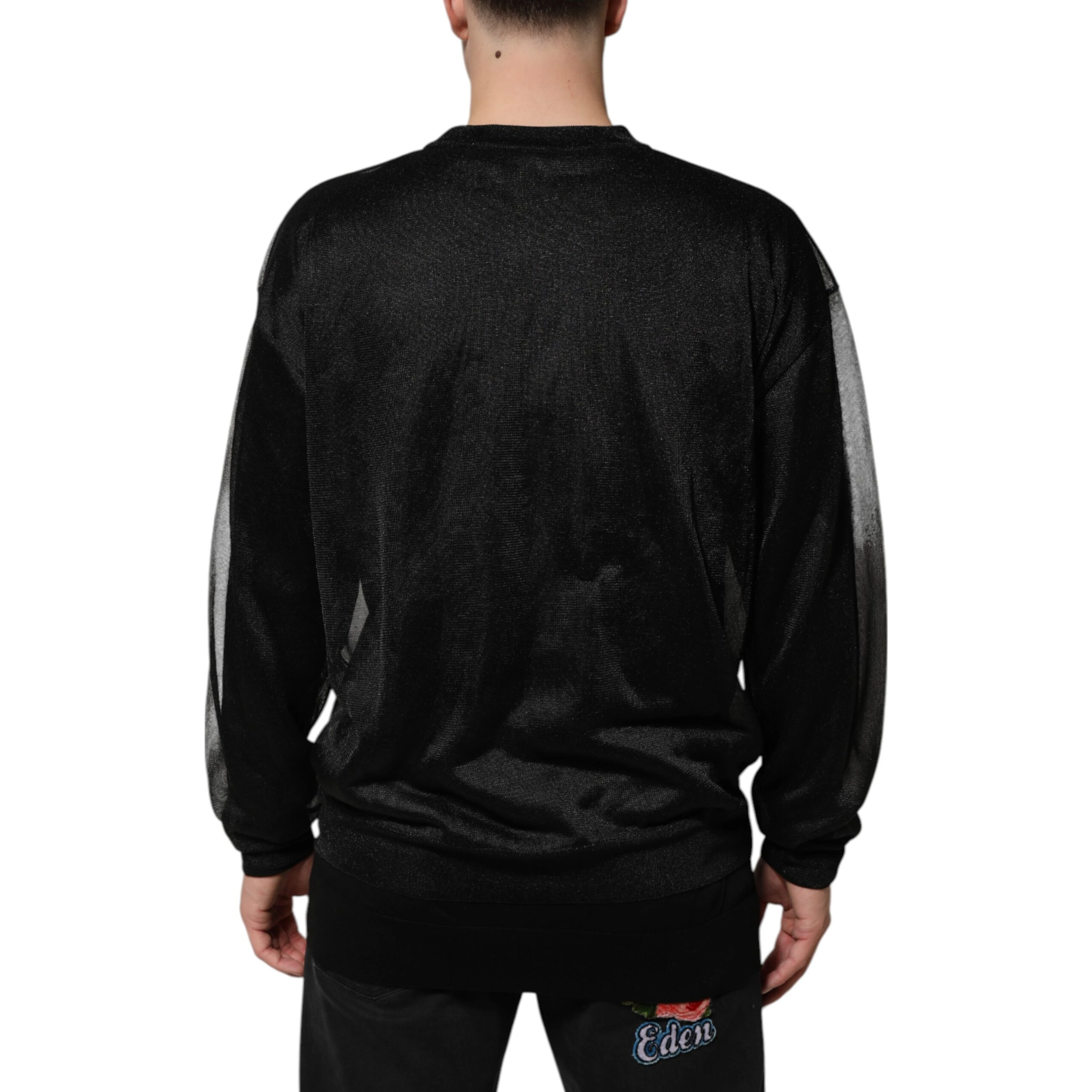 Black Polyester Pullover Sweatshirt Sweater
