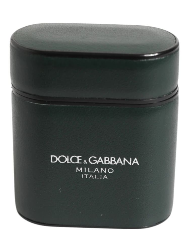 Black Leather Logo Print Flip Holder Men Airpods Case