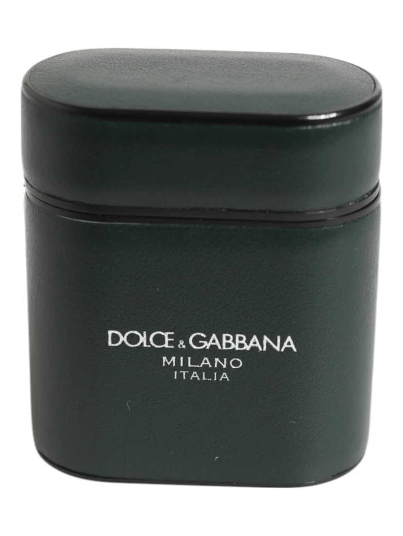 Black Leather Logo Print Flip Holder Men Airpods Case