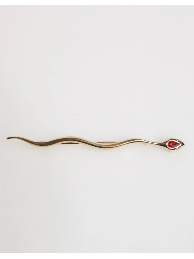 Gold Brass Red Crystal Spilla Serpente Mens Brooch Pin