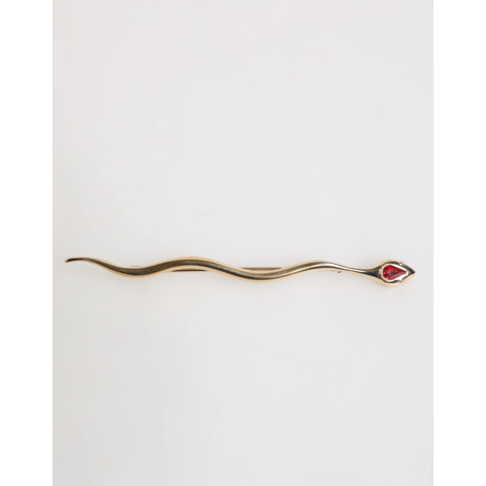 Gold Brass Red Crystal Spilla Serpente Mens Brooch Pin