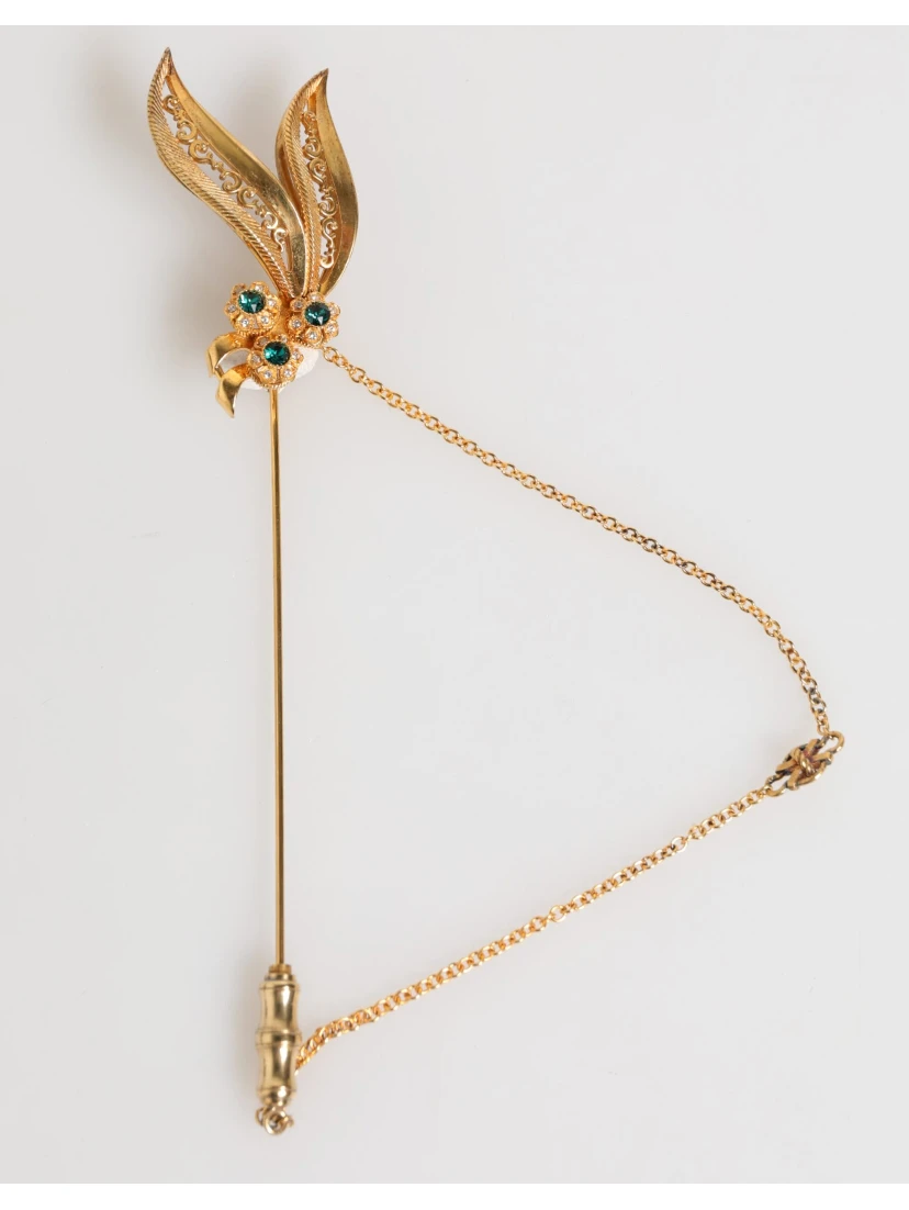 Gold Tone 925 Sterling Silver Crystal Chain Pin Brooch