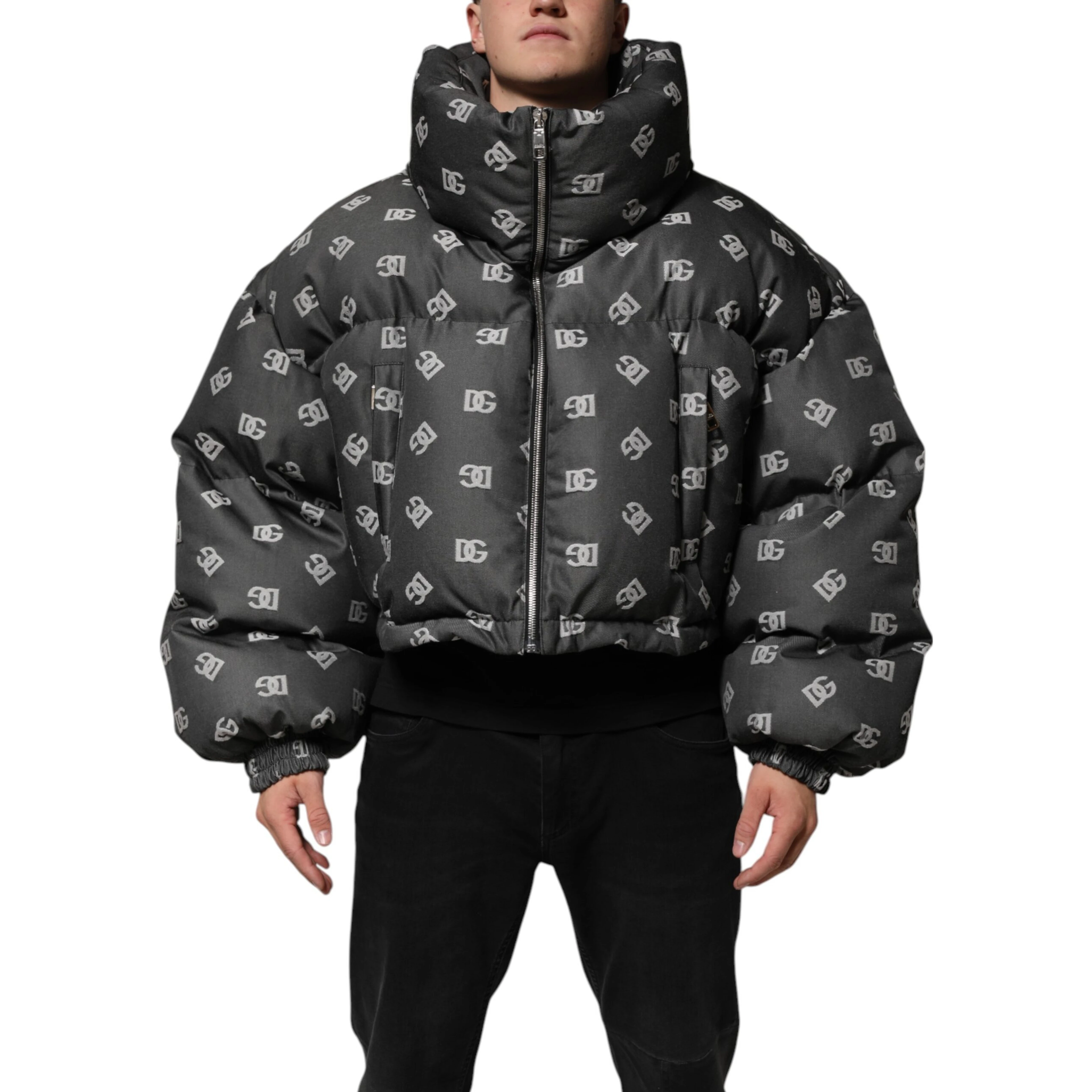 Black DG Monogram Full Zip Puffer Men Jacket