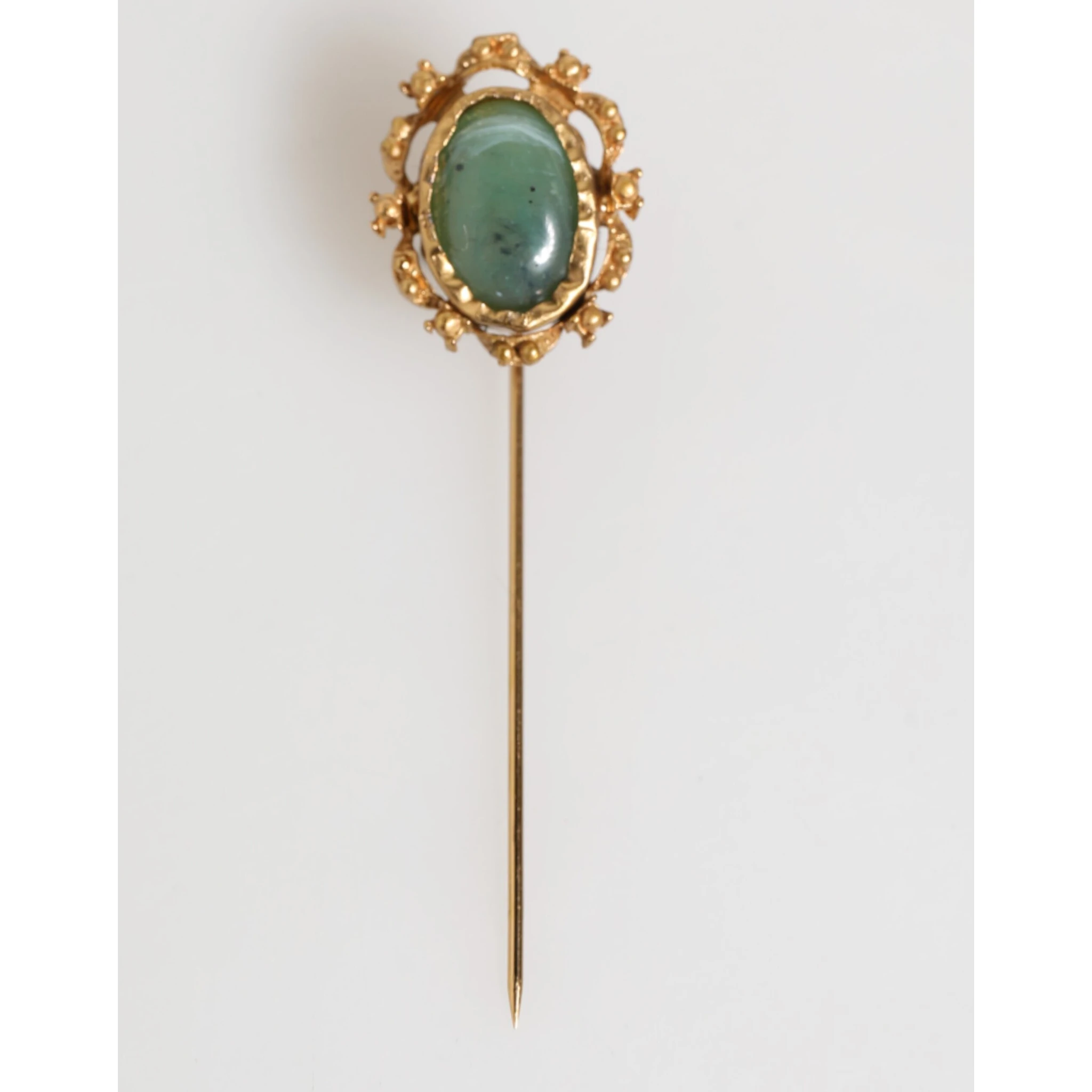 Gold Tone Green Stone Antique Men Accessory Brooch Pin