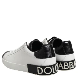 White Black Leather Portofino Sneaker Shoes