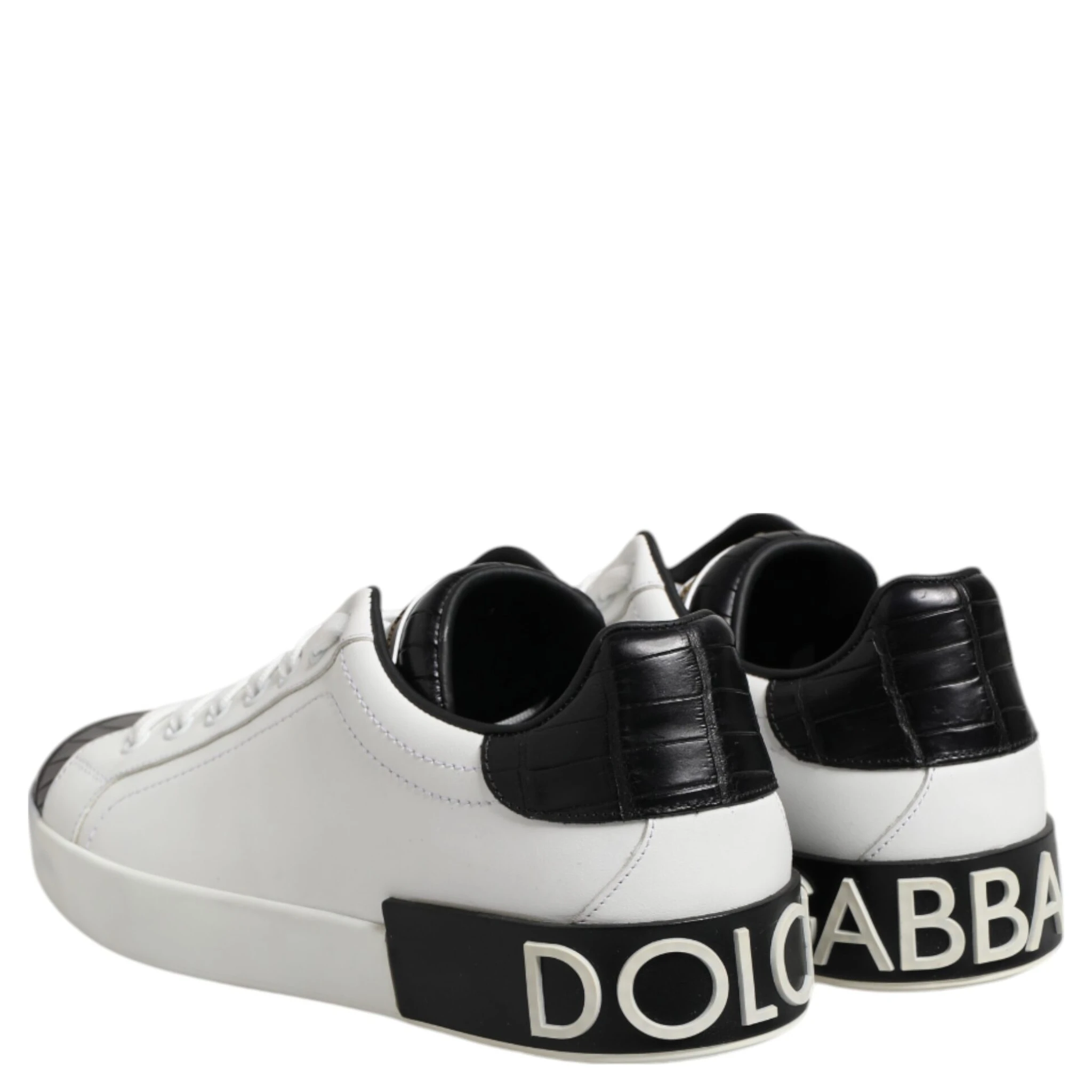 White Black Leather Portofino Sneaker Shoes