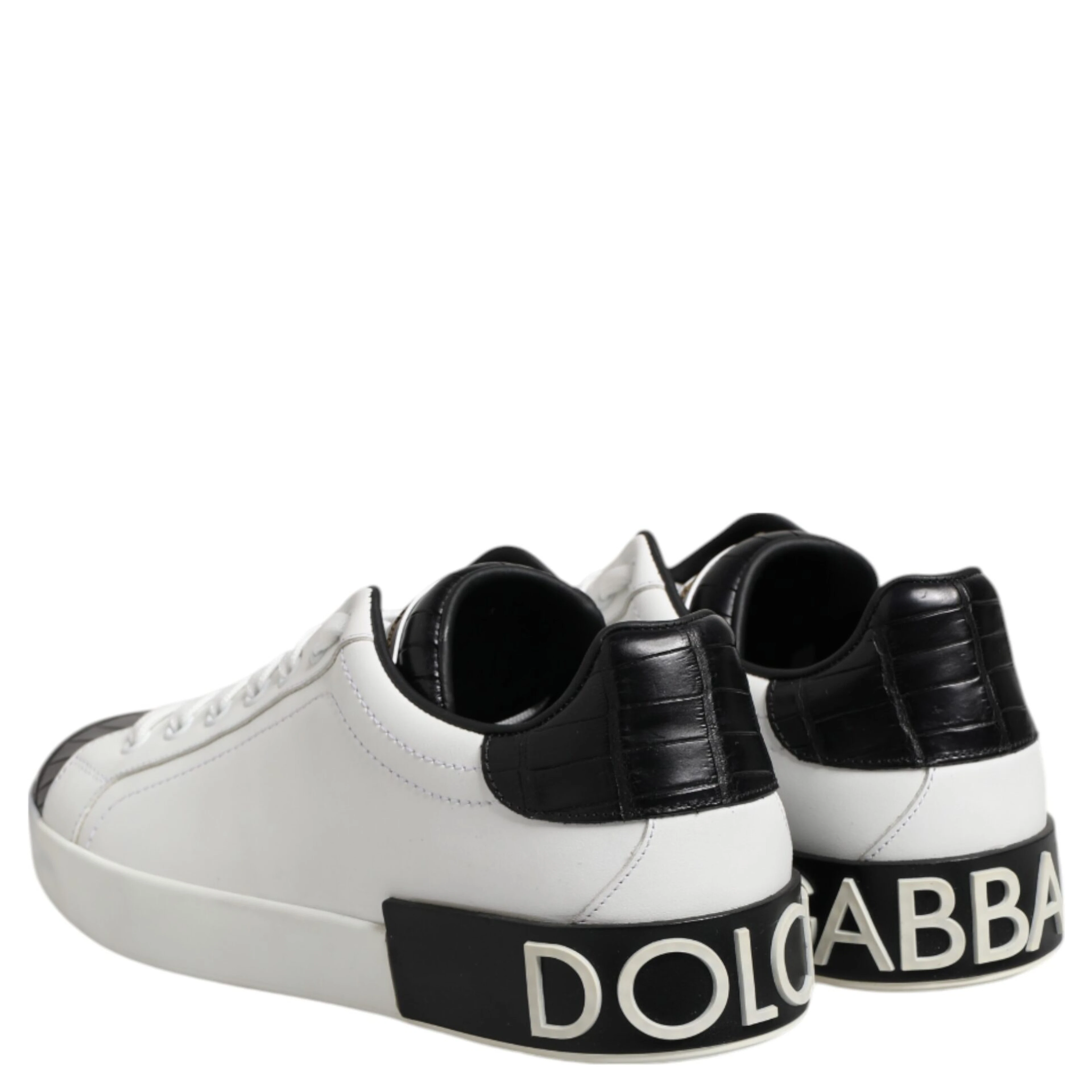 White Black Leather Portofino Sneaker Shoes