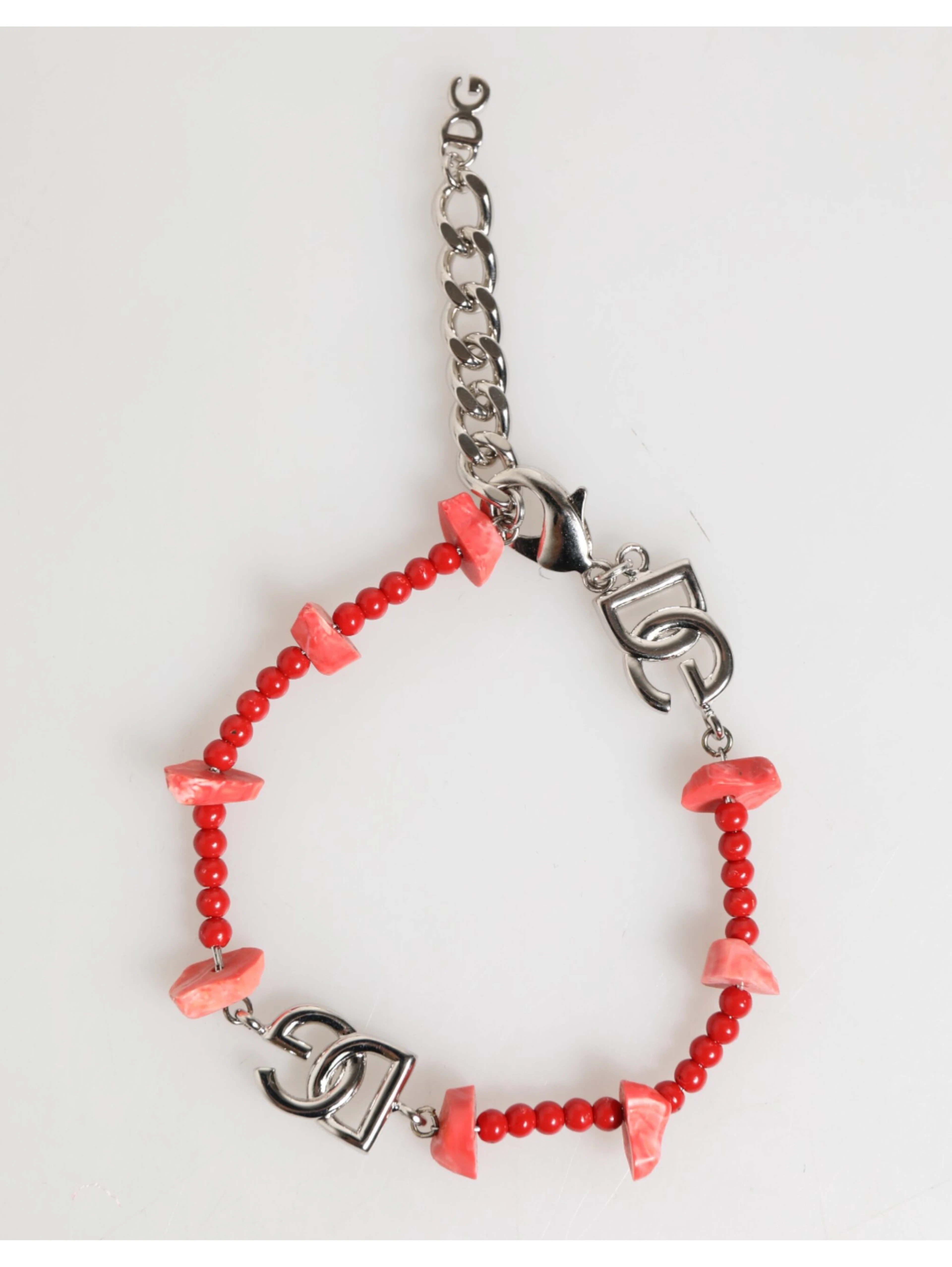 Silver Tone Brass Beaded Resin DG Logo Chain Men Bracelet