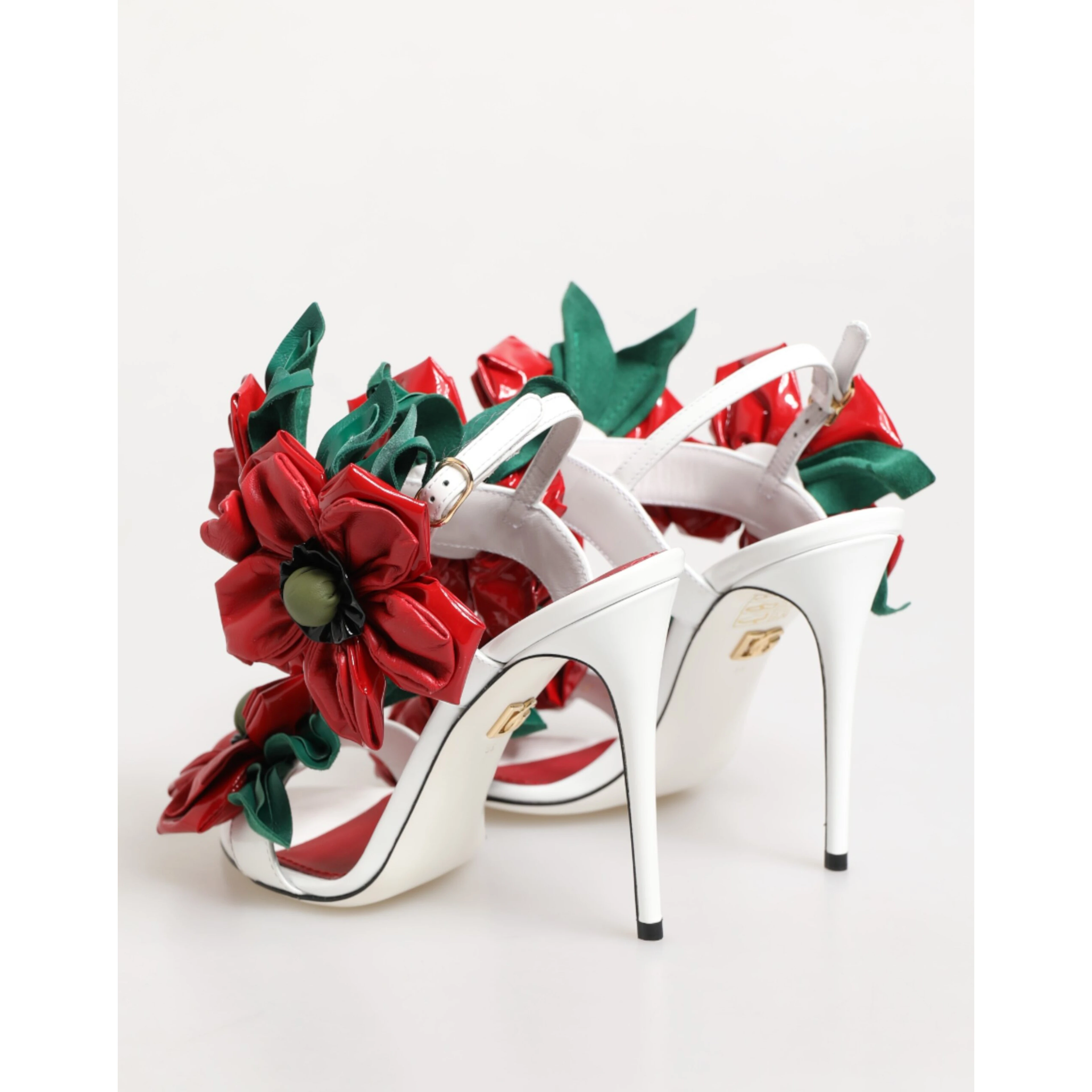 White Red Floral Detailing Sandals Shoes