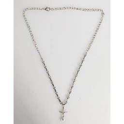 Silver Tone Brass Chain Religious Cross Pendant Necklace
