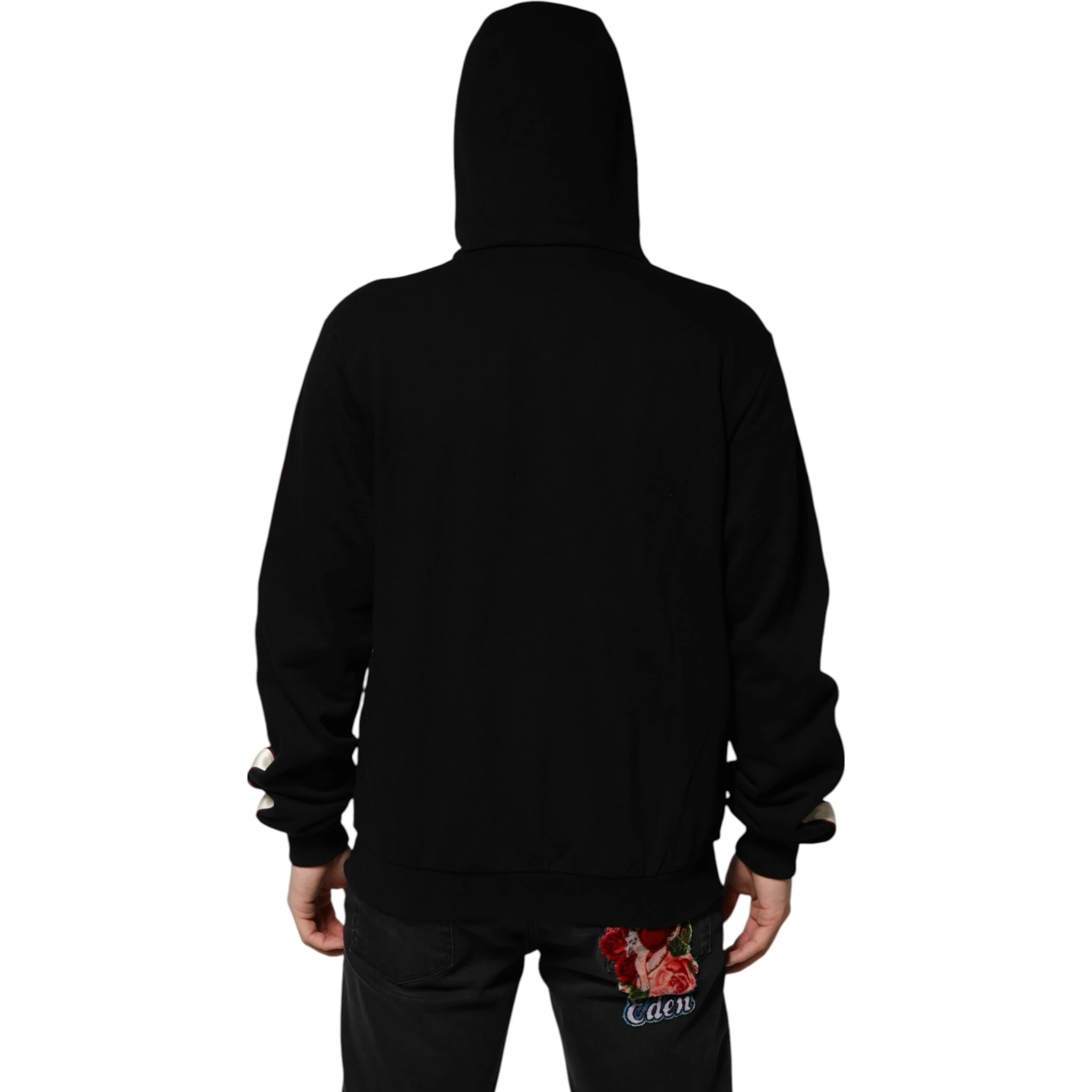 Black Cotton Plaque Track Cardigan Sweater