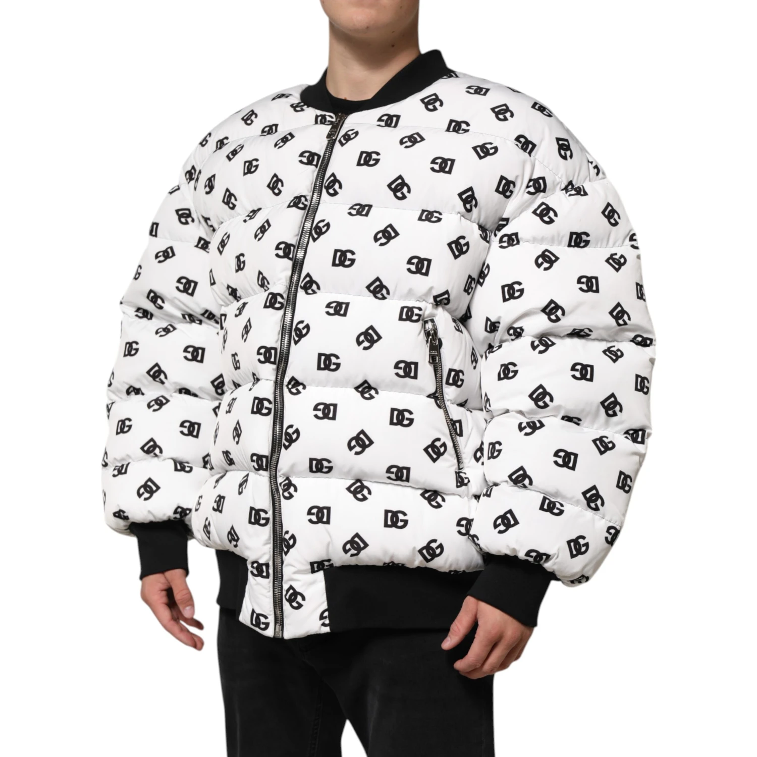 White DG Monogram Full Zip Quilted Jacket