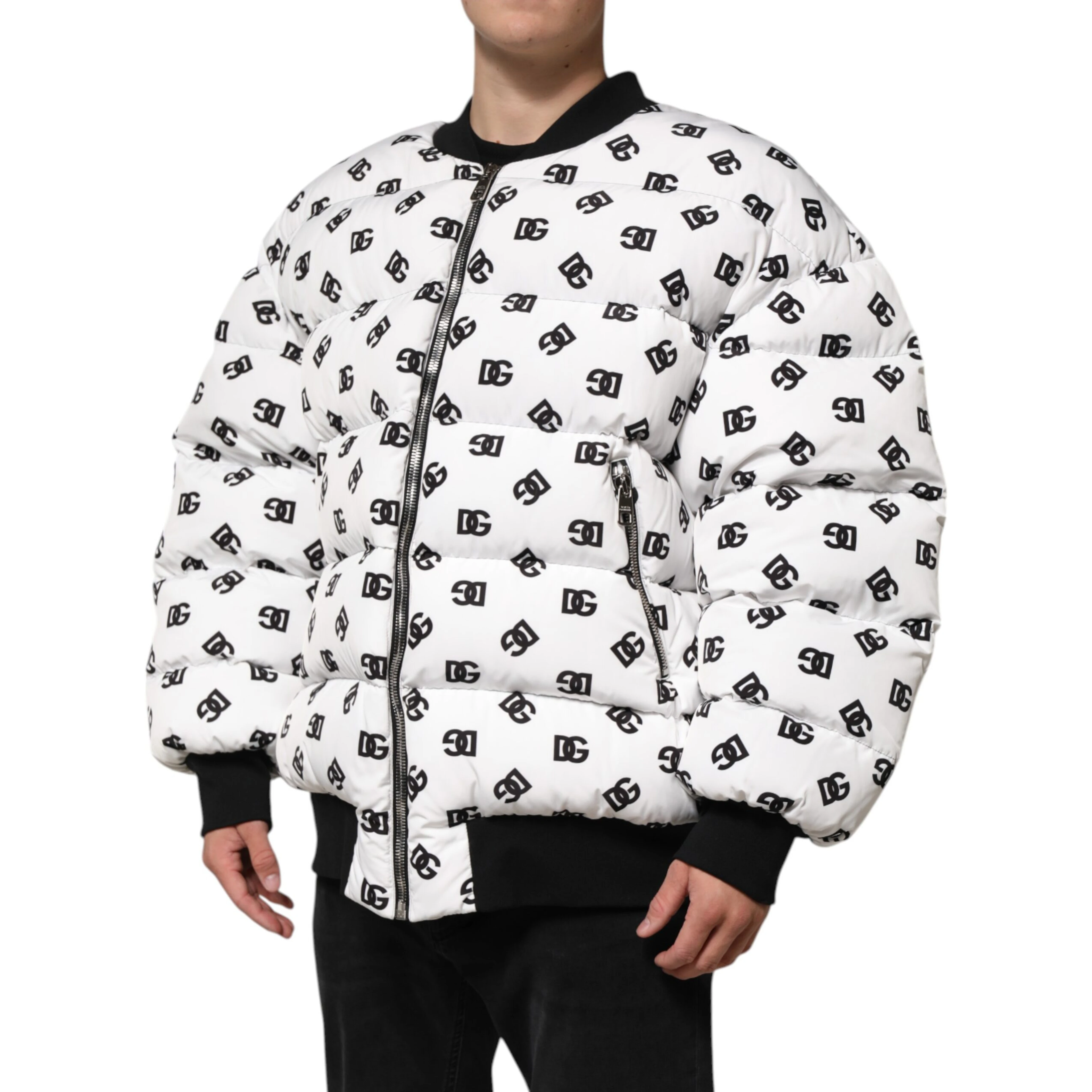 White DG Monogram Full Zip Quilted Jacket