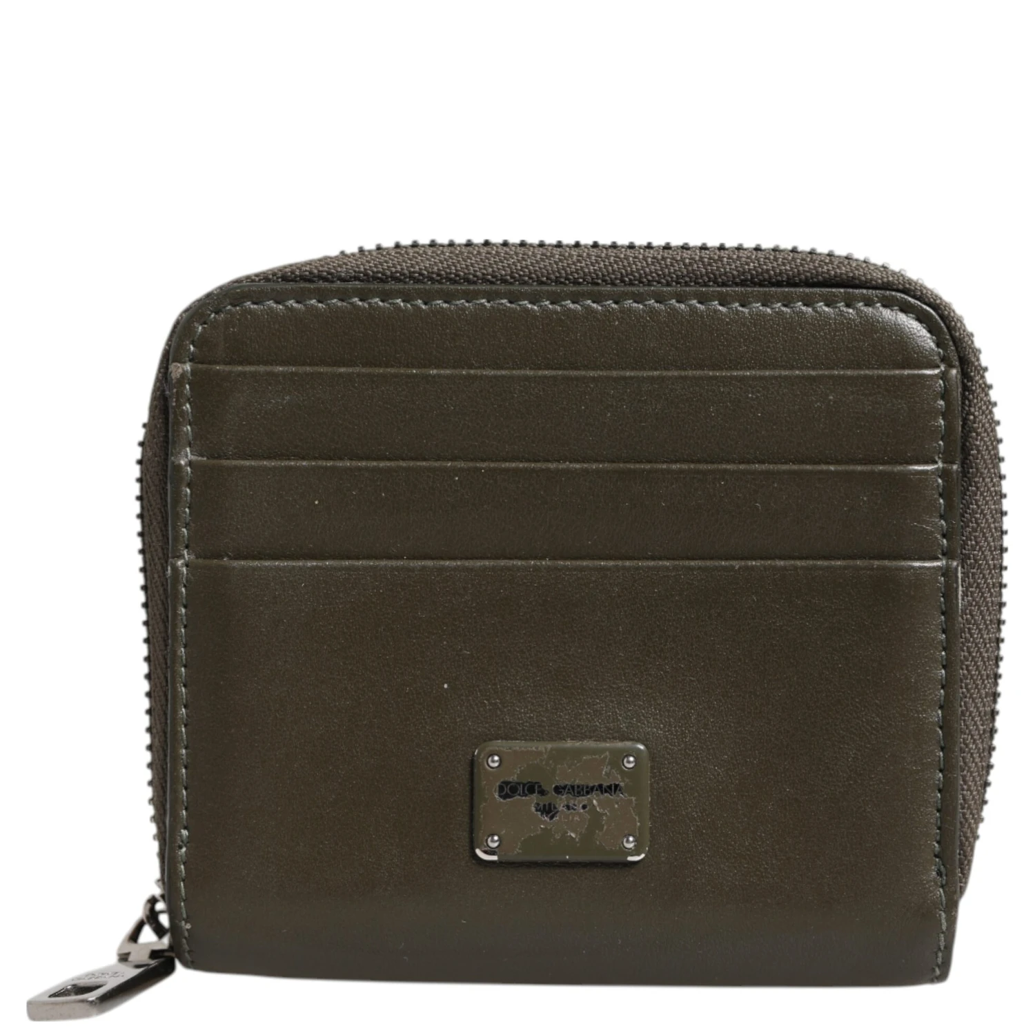 Brown Leather Logo Plaque Card Holder Coin Purse Wallet