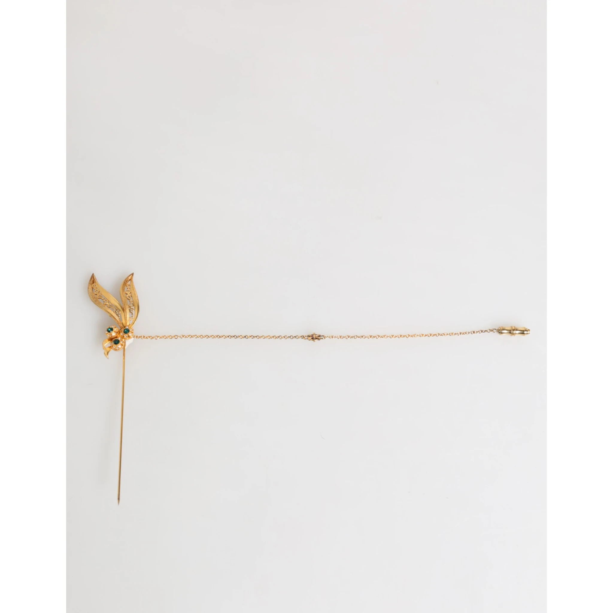 Gold Tone 925 Sterling Silver Crystal Chain Pin Brooch