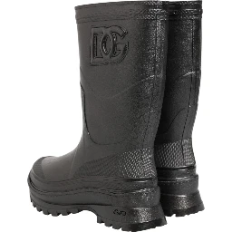 Metallic Black Pull On Rain Boots Men Shoes