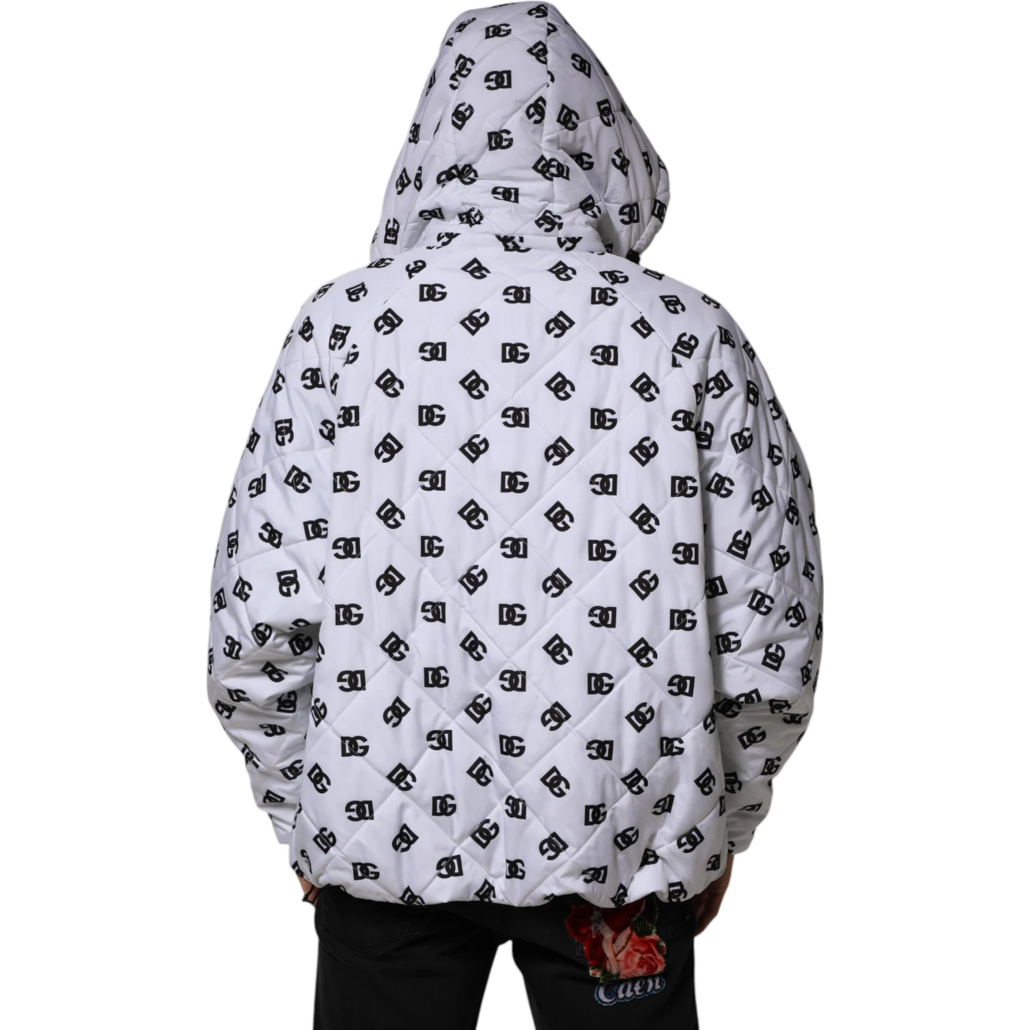 White DG Monogram Hooded Quilted Jacket