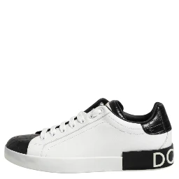 White Black Leather Portofino Sneaker Shoes