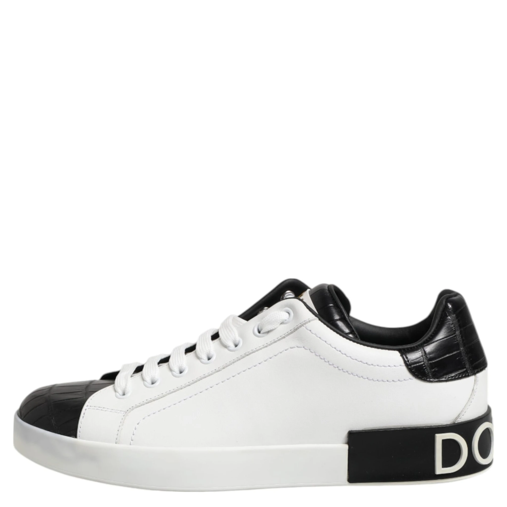 White Black Leather Portofino Sneaker Shoes