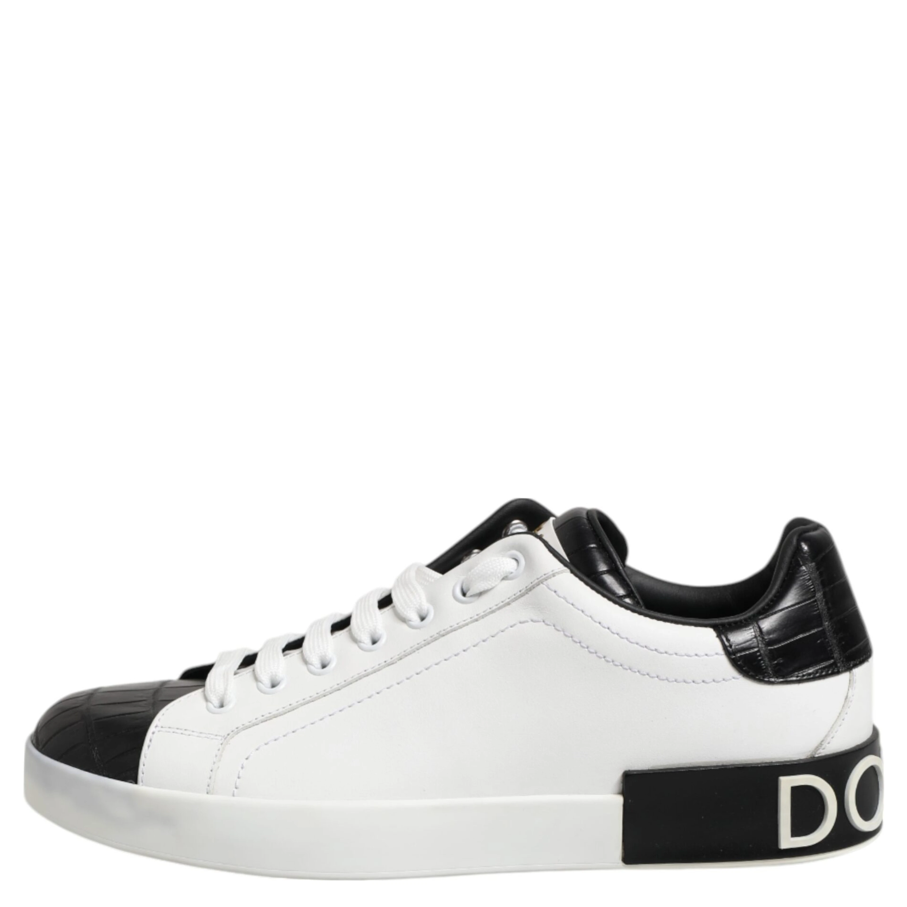 White Black Leather Portofino Sneaker Shoes