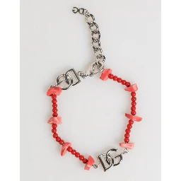 Silver Tone Brass Beaded Resin DG Logo Chain Men Bracelet