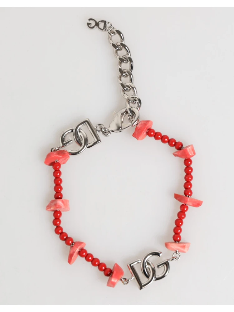 Silver Tone Brass Beaded Resin DG Logo Chain Men Bracelet alternative