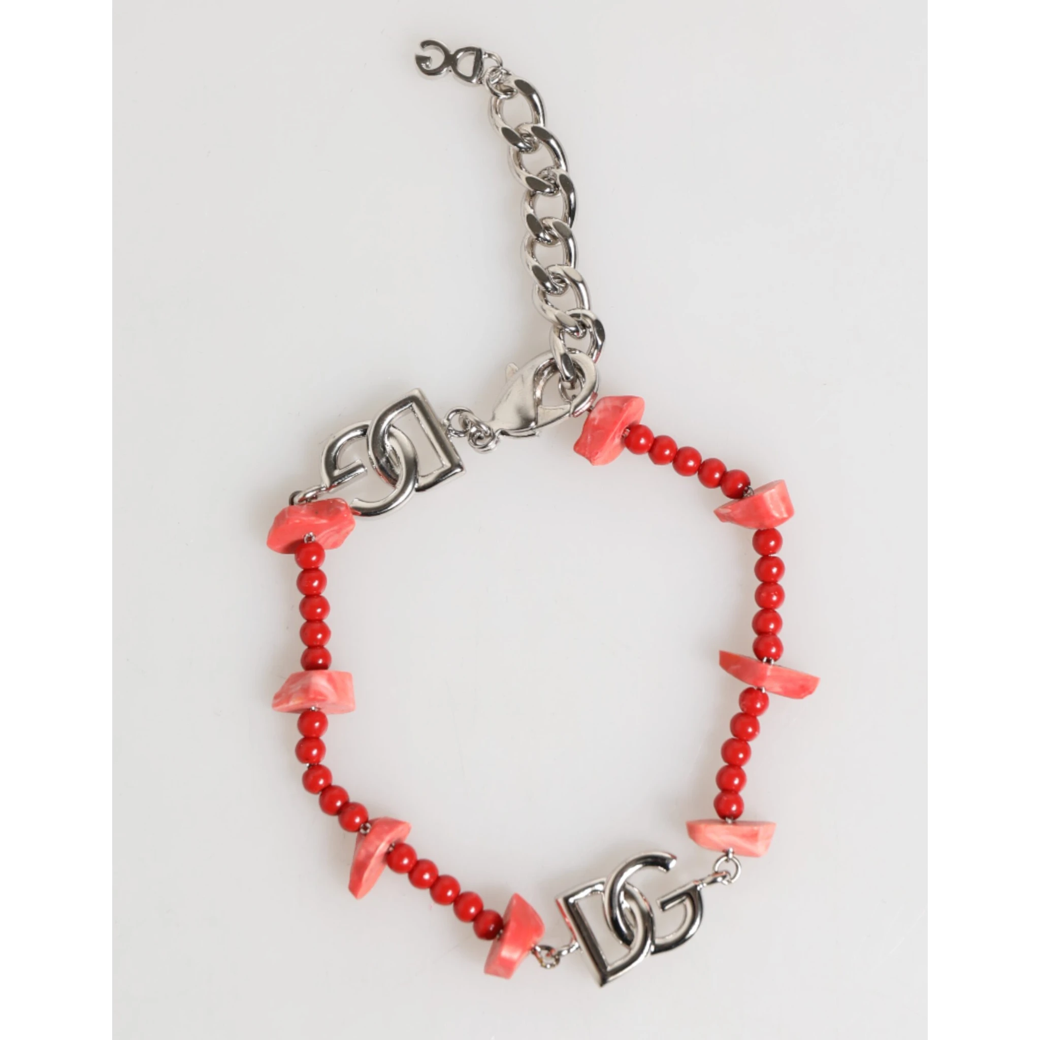 Silver Tone Brass Beaded Resin DG Logo Chain Men Bracelet